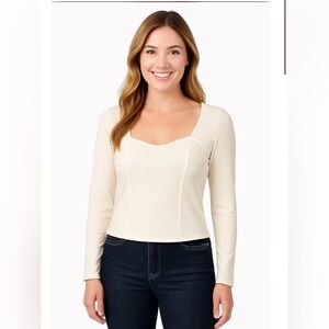 Elegant Cream Long Sleeve Women's Top